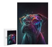 Puzzles 500 PCS pour Adolescents Neon Pug Glasses Art Print Jeu De Puzzle Casse-tête Anti-Stress Stimulant À Compléter 500 PCS