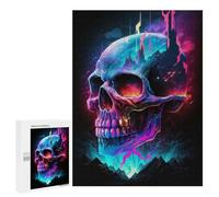 Puzzles 500 PCS pour Adolescents Neon Skull Fantasy Artwork Jeu De Puzzle Casse-tête Anti-Stress Stimulant À Compléter 500 PCS
