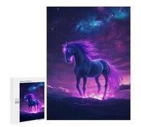 Puzzles 500 PCS pour Adolescents Neon Space Cute Horse Puzzles pour Adultes Décoration Murale Jouet Difficile, Difficile, Stimulant À Compléter 500 PCS