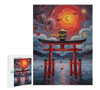 Puzzles 500 PCS pour Adolescents Ninja Cat at Torii Gate Painting Jeu De Puzzle Casse-tête Anti-Stress Stimulant À Compléter 500 PCS