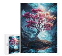 Puzzles 500 PCS pour Adolescents Pink Tree in Blue Cave Puzzles pour Adultes Jouets Anti-Stress Décoration Parfaite Cadeaux Anti-Stress 500 PCS