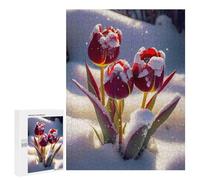 Puzzles 500 PCS pour Adolescents Red Tulips Flowers in Snow Jeu De Puzzle Casse-tête Anti-Stress Stimulant À Compléter 500 PCS