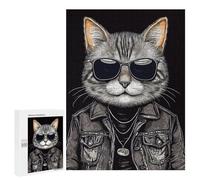 `Puzzles 500 PCS pour Adolescents Rock Star Cat Vintage Puzzles pour Adultes Jeux De Détente Découpe De Précision Offre Spéciale Cadeaux pour Toute La Famille 500 PCS