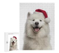 Puzzles 500 PCS pour Adolescents Samoyed Dog with Santa Hat Jeu De Puzzle Casse-tête Anti-Stress Stimulant À Compléter 500 PCS