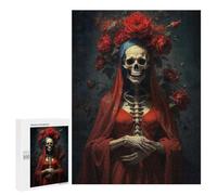 Puzzles 500 PCS pour Adolescents Santa Muerte with Red Roses Puzzles pour Adultes Jeu De Réflexion Cadeau d'anniversaire Difficile À Compléter 500 PCS