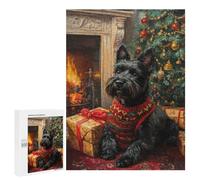 Puzzles 500 PCS pour Adolescents Scottish Terrier Christmas Portrait Holiday Scottish Dog Puzzle Adulte Jeu Familial Une Œuvre d'art À Offrir en Cadeau À Toute La Famille 500 PCS
