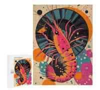 Puzzles 500 PCS pour Adolescents Shrimp with Retro Design Abstract Shrimp Artwork in Vibrant Colors Jeu De Puzzle Casse-tête Anti-Stress Stimulant À Compléter 500 PCS
