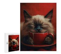 Puzzles 500 PCS pour Adolescents Siamese Cat with Coffee Jeu De Puzzle Casse-tête Anti-Stress Stimulant À Compléter 500 PCS