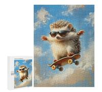Puzzles 500 PCS pour Adolescents Skateboarding Hedgehog with Sunglasses Puzzle Adulte Jeu Familial Une Œuvre d'art À Offrir en Cadeau À Toute La Famille 500 PCS