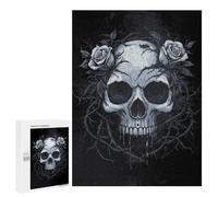 Puzzles 500 PCS pour Adolescents Skull with Roses - Gothic Puzzles pour Adultes À Monter Soi-même - Jeux Éducatifs Et Amusants en Famille 500 PCS