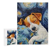 Puzzles 500 PCS pour Adolescents Sleeping Jack Russel Terrier Starry Night Jeu De Puzzle Casse-tête Anti-Stress Stimulant À Compléter 500 PCS
