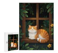 Puzzles 500 PCS pour Adolescents Smiling Cat on Window Sill Puzzles pour Adultes Jeu De Réflexion Cadeau d'anniversaire Difficile À Compléter 500 PCS