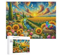 Puzzles 500 PCS pour Adolescents Sunflower Fields and Rainbow Birds Jeux De Puzzle Relaxants Améliorent La Mémoire Offrez-Les en Cadeau À Toute La Famille 500 PCS