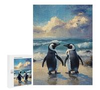 Puzzles 500 PCS pour Adolescents Two Penguins on A Beach Painting Puzzle pour Adultes : Un Jeu Manuel Amusant Et Humoristique pour Un Anniversaire Ou Noël 500 PCS