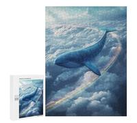 Puzzles 500 PCS pour Adolescents Whale Flying Through Clouds with Rainbow Puzzles pour Adultes Jeu De Réflexion Cadeau d'anniversaire Difficile À Compléter 500 PCS