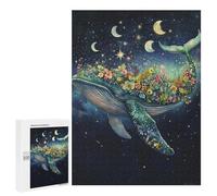 Puzzles 500 PCS pour Adolescents Whale with Flowers in Space-2 Puzzles pour Adultes Améliore La Mémoire Défi Éducatif Réduction du Stress Cadeaux 500 PCS