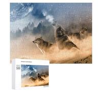 Puzzles 500 PCS pour Adolescents Wolves Howling Under A Mystical Moon Puzzle pour Adultes Jeux Amusants Une Œuvre d'art Aidez Votre Cerveau À Faire Travailler 500 PCS
