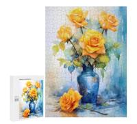 Puzzles 500 PCS pour Adolescents Yellow Roses in Blue Vase Puzzle pour Adultes Jouets Anti-Stress Modèle À Assembler Cadeau d'anniversaire, Cadeaux, 500 PCS