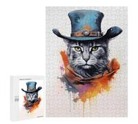 Puzzles 500 PCS pour Adultes Cat As A Cowboy Painting Adolescents Puzzles Jeu Manuel Découpe De Précision Aide À Stimuler Le Cerveau 500 PCS