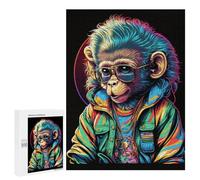 Puzzles 500 PCS pour Adultes Chic Monkey in Colorful Jacket Puzzle, Jouet, Décoration Murale, mais Amusant Et Humoristique, Cadeau d'anniversaire Unique 500 PCS