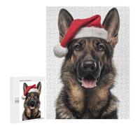 Puzzles 500 PCS pour Adultes Christmas German Shepherd Dog with Santa Hat Adolescents Puzzles Jeu Manuel Découpe De Précision Aide À Stimuler Le Cerveau 500 PCS