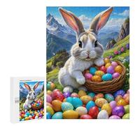 Puzzles 500 PCS pour Adultes Easter Bunny with Eggs Basket Puzzle Anti-Stress pour Toute La Famille - Idée Cadeau pour Toute La Famille 500 PCS