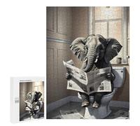 Puzzles 500 PCS pour Adultes Elephant Reading Newspaper in Bathroom-1 Puzzle, Jouet, Décoration Murale, mais Amusant Et Humoristique, Cadeau d'anniversaire Unique 500 PCS