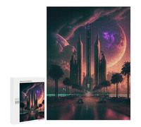 Puzzles 500 PCS pour Adultes Future Cityscape with Palm Trees -3 Adolescents Puzzles Jeu Manuel Découpe De Précision Aide À Stimuler Le Cerveau 500 PCS