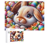 Puzzles 500 PCS pour Adultes Happy Easter Bunny Basket Puzzle, Jouet, Décoration Murale, mais Amusant Et Humoristique, Cadeau d'anniversaire Unique 500 PCS