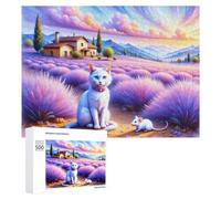 Puzzles 500 PCS pour Adultes Lavender Field with Cat and Mouse Puzzle, Jouet, Décoration Murale, mais Amusant Et Humoristique, Cadeau d'anniversaire Unique 500 PCS