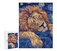 Puzzles 500 PCS pour Adultes Lion Sleeping in Starry Night Style Adolescents Puzzles Jeu Manuel Découpe De Précision Aide À Stimuler Le Cerveau 500 PCS