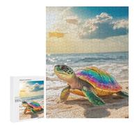 Puzzles 500 PCS pour Adultes Rainbow Sea Turtle on Beach Adolescents Puzzles Jeu Manuel Découpe De Précision Aide À Stimuler Le Cerveau 500 PCS