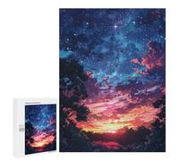 Puzzles 500 PCS pour Adultes Starry Night Sky with Trees Puzzles pour Adolescents Activités Familiales Défi Éducatif Jeu Stimulant Et Divertissement en Famille 500 PCS