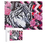 Puzzles 500 PCS pour Adultes Wild Wolf Amidst Flowers Puzzle, Jouet, Décoration Murale, mais Amusant Et Humoristique, Cadeau d'anniversaire Unique 500 PCS