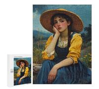 Puzzles 500 PCS pour Adultes Young Woman in A Straw Hat Adolescents Puzzles Jeu Manuel Découpe De Précision Aide À Stimuler Le Cerveau 500 PCS