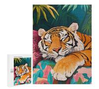 Puzzles 500 PCS Sleeping Tiger in Jungle Puzzles pour Adolescents Jeux Relaxants Défi Difficile Cadeaux Uniques d'anniversaire Et De Noël 500 PCS