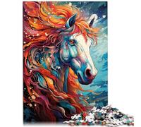 Puzzles 500 pièces，Cheval psychédélique coloré，pour Adultes et Enfants de 12 Ans et Plus Puzzle en Bois，Jouet de défi de Jeu éducatif，Taille ：38x52 cm