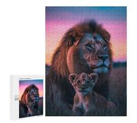 Puzzles 500 pièces pour adolescents Lion and Cub at Sunset Puzzles pour adultes Jeu de main mais cadeau d'anniversaire amusant et humoristique, cadeaux, 500 pièces