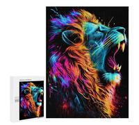 Puzzles 500 pièces pour adultes Neon Roar Vibrant Lion Art pour adolescents Puzzles Jouets Décoration murale Analyse et logique Cadeaux de Noël et d'anniversaire 500 pièces