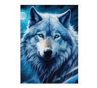 Puzzles 52x38cm/1000pcs pour Adolescents Blue Wolf Moonlit Portrait Puzzle Adulte Jeu Manuel Décoration Parfaite Aide À Exercer Le Cerveau 52x38cm/1000pcs