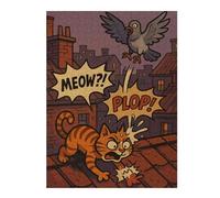 Puzzles 52x38cm/1000pcs pour Adolescents Cartoon Cat and Pigeon Rooftop Mishap Puzzles pour Adolescents - Jeu Manuel - Décoration Murale - Cadeaux Anti-Stress 52x38cm/1000pcs