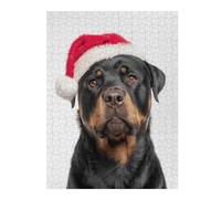 Puzzles 52x38cm/1000pcs pour Adolescents Christmas Rottweiler Dog with Santa Hat Jeu De Puzzle Familial pour Adultes, Amusant Et Humoristique, pour Stimuler Le Cerveau 52x38cm/1000pcs