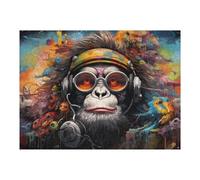 Puzzles 52x38cm/1000pcs pour Adolescents Colorful Monkey Headphones Artwork Puzzles pour Adultes Jeux Relaxants Qui Améliorent La Mémoire, Parfaits comme Cadeaux pour Toute La Famille 52x38cm/1000pcs