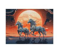 Puzzles 52x38cm/1000pcs pour Adolescents Galloping Horses Under A Fiery Sky Puzzles pour Adultes Jeux Relaxants Qui Améliorent La Mémoire, Parfaits comme Cadeaux pour Toute La Famille 52x38cm/1000pcs