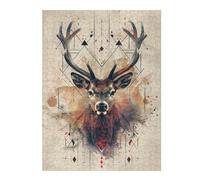 Puzzles 52x38cm/1000pcs pour Adolescents Geometric Deer Portrait with Abstract Patterns Puzzle pour Adultes Jeu De Réflexion Analyse Et Logique Cadeaux pour Amis Et Famille 52x38cm/1000pcs
