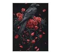 Puzzles 52x38cm/1000pcs pour Adolescents Gothic Raven and Roses on Gothic Cross Puzzles pour Adultes Jeu Manuel Améliore La Mémoire pour Les Joueurs 52x38cm/1000pcs
