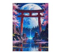Puzzles 52x38cm/1000pcs pour Adolescents Japanese Moonlit Waterfall Puzzle pour Adultes Jeux De Détente Décoration Parfaite Défi Éducatif 52x38cm/1000pcs