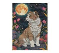 Puzzles 52x38cm/1000pcs pour Adolescents Scottish Fold Cat Under The Moon Puzzles pour Adultes Jeux De Société pour S'amuser en Famille Un pour Les Jeux 52x38cm/1000pcs