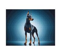 Puzzles 52x38cm/1000pcs pour Adolescents Stunning Doberman Portrait with Blue Background Puzzles pour Adultes, Jouet, Décoration Murale, Une Œuvre d'art, Défi Éducatif 52x38cm/1000pcs
