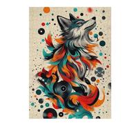 Puzzles 52x38cm/1000pcs pour Adolescents Wolf with Vinyl Records Mystical Wolf Wall Art for Wildlife and Fantasy Fans Puzzles pour Adolescents - Jeu Manuel - Décoration Murale - Cadeaux Anti-St